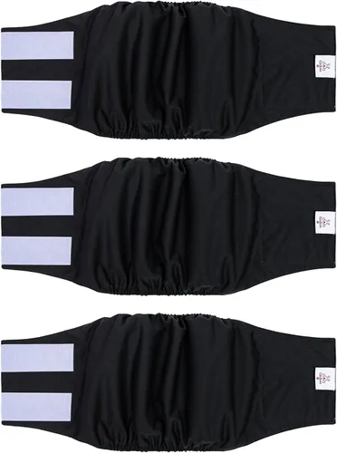Vista 22 de CuteBone - Pañales lavables para perro macho, banda abdominal, paquete de 3 unidades, color negro, modelo DM54XS