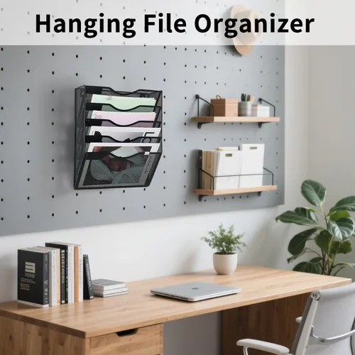 Vista 4 de LEKETREE Organizador de archivos de pared colgante con oficina surtido, 5 bolsillos de malla para colgar carpetas de archivos colgantes para colgar