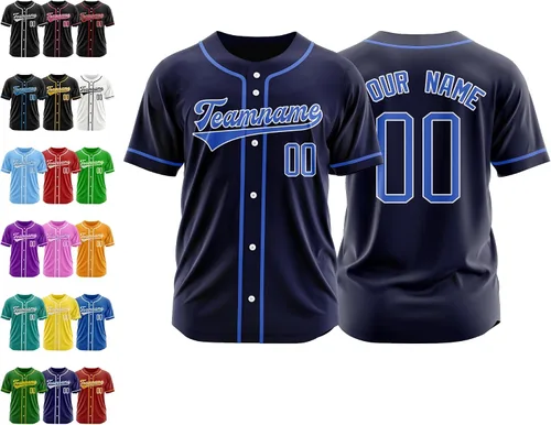 Vista 30 de Camiseta de béisbol personalizada, nombre de béisbol personalizado, logotipo de número, camiseta de béisbol personalizada para hombres, mujeres