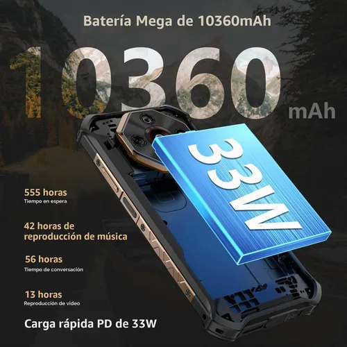 Vista 3 de Ulefone Armor X16 Pro 5G Smartphone Resistente, 16GB+256GB MTK Dimensity 6300 Android 15, cámara principal de 64MP+25MP, 10360mAh, pantalla Corning