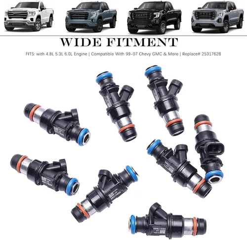Vista 2 de 8 inyectores de combustible Motor de 4.8L 5.3L 6.0L Compatible con 99-07 más Reemplazar # 25317628