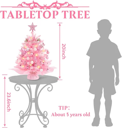Vista 2 de XmasExp - Mini árbol de Navidad de 20 pulgadas con luces rosa, pequeño árbol de Navidad artificial para decoración de mesa de Navidad, decoración