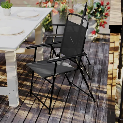 Vista 4 de BizChair Sillas plegables para patio, sillas de césped de textileno para exteriores con reposabrazos, juego de 4, color negro
