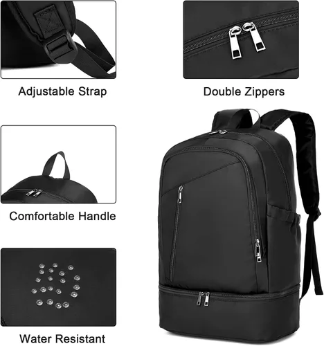Vista 3 de seyfocnia Mochila de gimnasio para hombres, bolsa de gimnasio impermeable con compartimento para zapatos, bolsa de viaje ligera, mochila deportiva