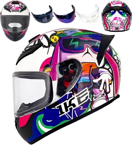Vista 12 de HTLNUZD - Casco de motocicleta de cara completa, compatible con Pinlock, viseras transparentes y tintadas, modelo aprobado por DOT, casco de moto