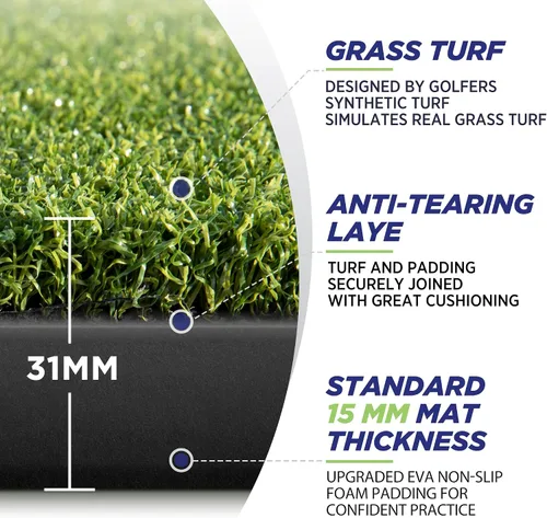 Vista 2 de Golfguru Golf Mat, 5x4ft/5x5ft Dense Elite Golf Hitting Mats Practice with 10 Balls, 9 Tees, Heavy Duty Artificial Hitting Training Matt for