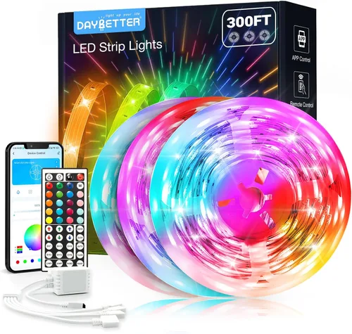 Vista 11 de DAYBETTER Tira de luces LED de 50 pies, sincronización de música, tiras de luz LED RGB con control remoto y aplicación, luces LED que cambian