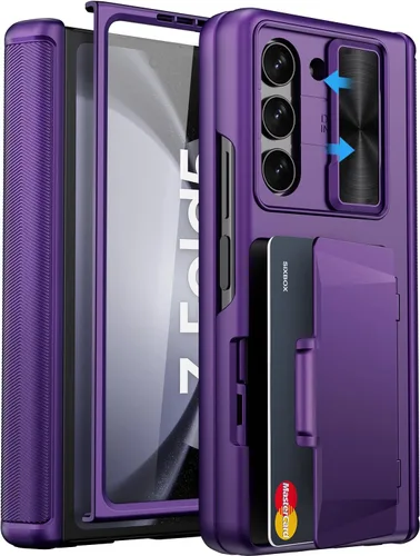 Vista 12 de Funda para Samsung Galaxy Z Fold 5 con tarjetero y cubierta para cámara deslizante, protector de pantalla integrado y protección de bisagra, funda