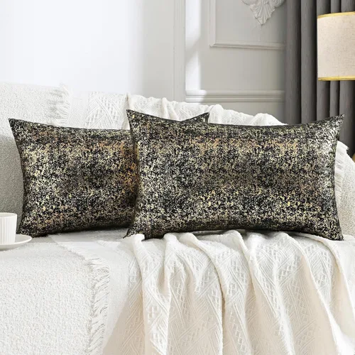 Vista 14 de JELLYMONI Juego de 2 fundas de almohada decorativas brillantes, fundas de almohadas decorativas con purpurina dorada de 16 x 16 pulgadas para sala