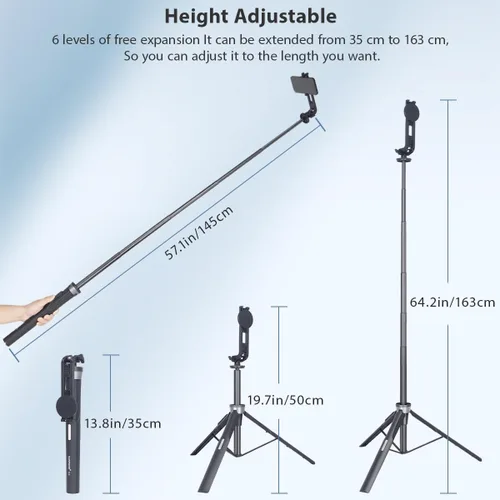 Vista 4 de Koolehaoda - Trípode magnético para selfie de 64 pulgadas, 5 en 1 con control remoto inalámbrico Trípode portátil para teléfono, compatible
