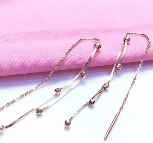Vista 3 de SAGEKING 2024 New 585 Purple Gold Plated 14K Rose Gold Soft Chain Tassel Ear Line Earrings For Women Simple New Light Luxury Wedding Jewelry Fashion