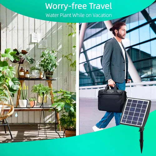 Vista 7 de Sistema de riego por goteo alimentado por energía solar, accesorios de invernadero al aire libre, compatible con 15 macetas y 6 modos de temporizador