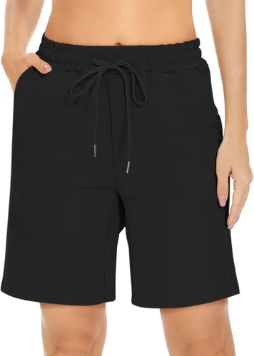 Vista 2 de TARSE Bermudas para mujer, de algodón, holgadas, con bolsillos, longitud a la rodilla, para yoga, uso casual, caminar, hacer ejercicio