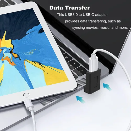 Vista 4 de AreMe Paquete de 2 adaptadores USB A a USB C en ángulo recto de 90 grados Conector USB 3.0 macho a tipo C hembra de ángulo arriba y abajo para PC