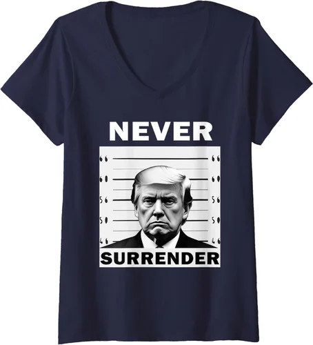 Vista 3 de Never Surrender Mug Shot Legend Statement Camiseta con cuello en, Negro