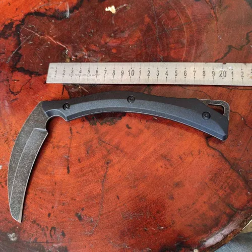 Vista 6 de Cuchillo de hoja fija, hoz de campamento de caza al aire libre, hoja de lavado de piedra, mango de plástico de alta dureza con funda