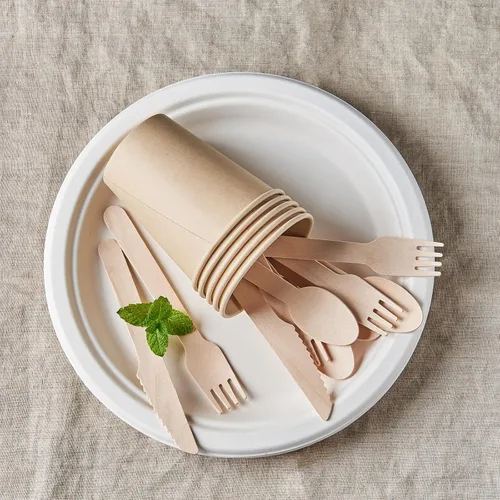 Vista 6 de JALUXING Juego de cubiertos de madera 100% compostables, 300 utensilios combinados, cubiertos de madera desechables, ecológicos, cubiertos de fiesta