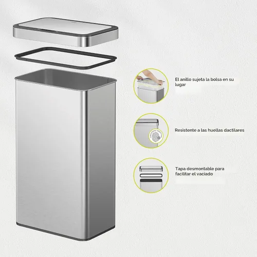 Vista 7 de EKO Nova - Basurero con sensor de 21 galones/80 litros de acero inoxidable, rectangular, sin contacto, con sensor de movimiento, color metálico mate
