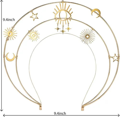 Vista 7 de Diadema de corona dorada con halo y corona de Virgen María, accesorio para el cabello celestial