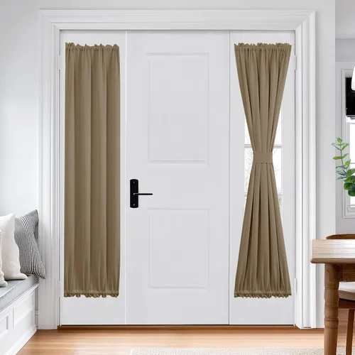 Vista 22 de Deconovo Cortinas opacas para puerta, bolsillo para cortinero y cortinas de bloqueo con aislamiento térmico para dormitorio, 137.16 x 189.2 cm, azul