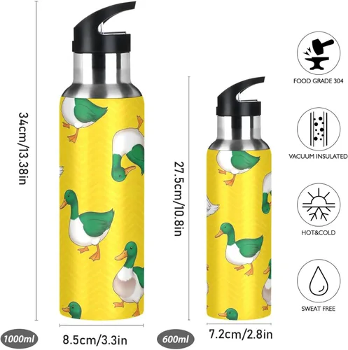 Vista 2 de BPA-Free Sport Water Bottle Insulated 32 Oz, Insulated Stainless Steel Water Bottle with Straw for Gym Outdoor Travel School, Green White Ducks