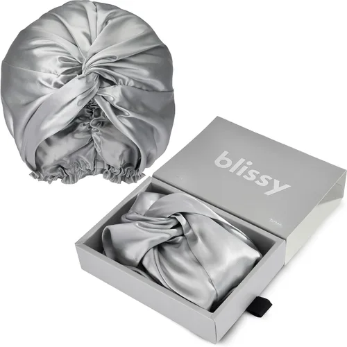 Vista 9 de BLISSY Gorro de seda para dormir para cabello largo y rizado, 100% seda de morera pura 22 momme 6a fibras de alta calidad