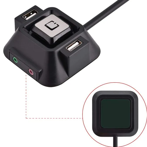 Vista 5 de Interruptor de PC de escritorio, caja de PC de escritorio, botón de interruptor, puertos USB, fuente de alimentación, encendido/apagado, reinicio