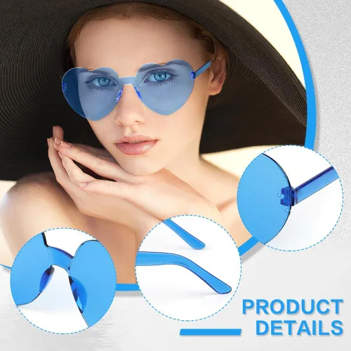 Vista 107 de Lentes de sol con forma de corazón, 2 pares de lentes de sol en forma de corazón, gafas de sol rave para mujeres, regalos de fiesta