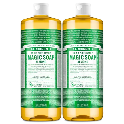 Vista 13 de Dr. Bronner's - Jabón líquido de Castilla puro (almendra, 8 onzas) - Hecho con aceites orgánicos, 18 usos en 1: Cara, cuerpo, cabello, ropa