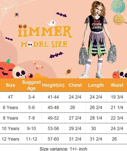 Vista 7 de IIMMER Halloween Girls Zombie Fearleader Scary Costume Dress 4-12 Years