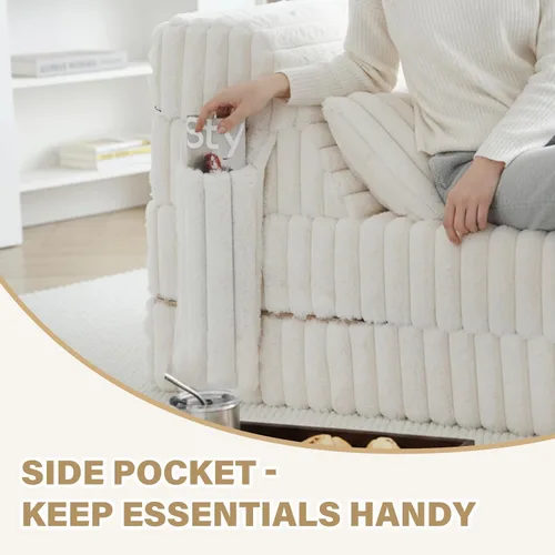 Vista 4 de Sofá cama plegable tamaño individual, colchón convertible con almohada, colchón de pana gruesa para el suelo, sofá cama con bolsillo lateral
