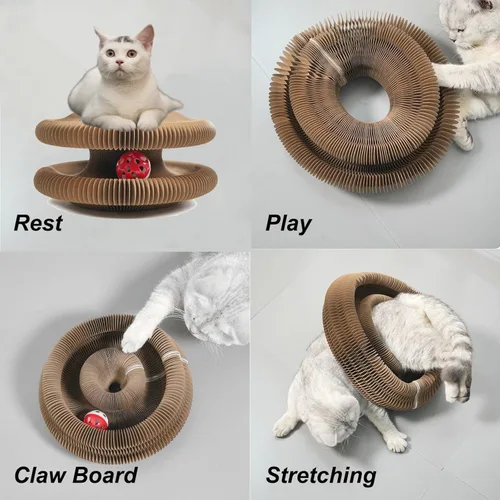 Vista 6 de Juguete para gatos de gatito, rascador de cartón para gatos, juguete mágico para gatos, juguete plegable y reciclable de acordeón para gatos