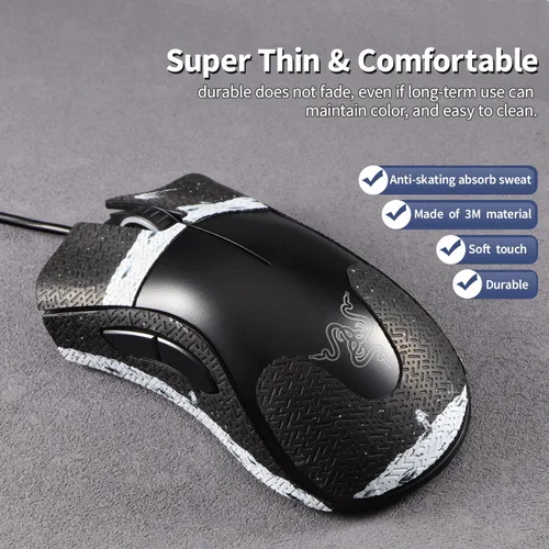 Vista 3 de immoenuc Cinta adhesiva de agarre para mouse Razer DeathAdder Essential Mouse antideslizante, autoadhesiva, precortada, resistente al sudor