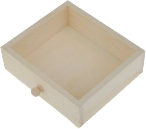 Vista 4 de dovewill Natural Unfinished Caja de joyas de madera pequeños 2cajones Pecho Caso vidrio Espejo