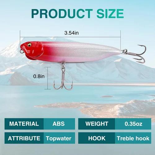 Vista 3 de FLISSA Juego de 5 señuelos de pesca de agua superior, señuelos de pesca de lubina para agua dulce y salada, señuelo duro realista, señuelo de pesca