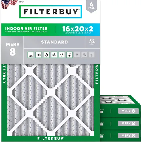 Vista 11 de Filterbuy - Filtros de aire de repuesto MERV 8, protección contra el polvo, plisados, para caldera y sistema HVAC, 20 x 25 x 1 pulgadas, paquete