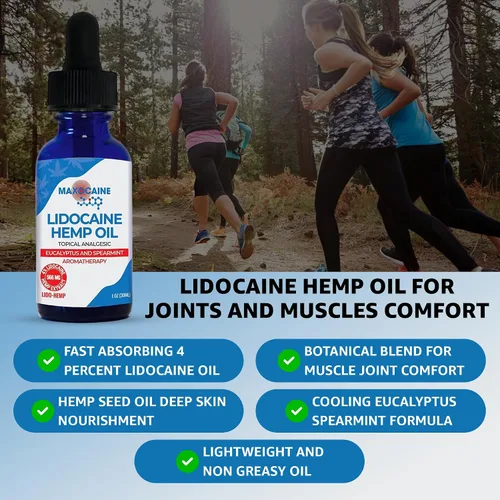 Vista 6 de Aceite de cáñamo de lidocaína 4% – Alivio tópico del dolor de máxima fuerza, aceite calmante de acción rápida para apoyo muscular, articulaciones