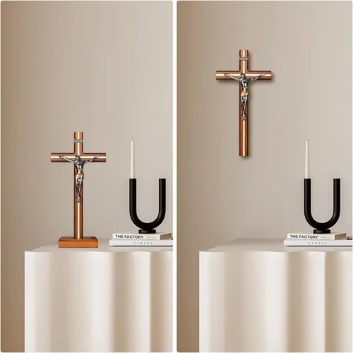 Vista 3 de KUXBET Crucifijo de Pie Cruz con Soporte Desmontable de 10.6 Pulgadas Cruz de Madera Católica de Jesucristo para Colgar en la Pared para Decoración