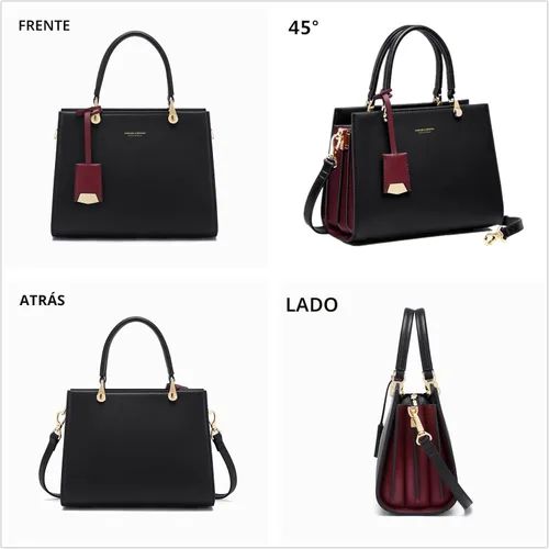 Vista 3 de Cnoles Bolsos de mano de cuero a la moda para mujer, bolsos de hombro Negro