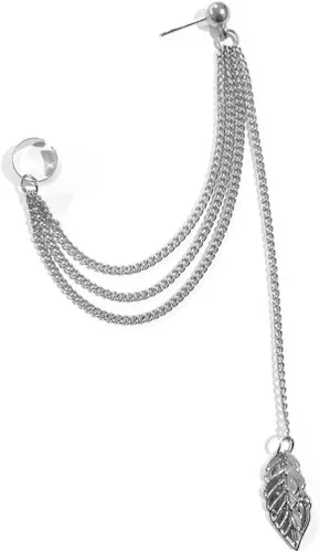 Vista 7 de Las mujeres de la manera pendientes de la hoja penacho colgante larga cadena gota cuelgan pendientes joyería (plata), Metal