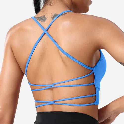 Vista 4 de YEOREO Heily - Brasier deportivo sin espalda para mujer, sin costuras, acolchado, con tirantes cruzados, para entrenamiento, yoga
