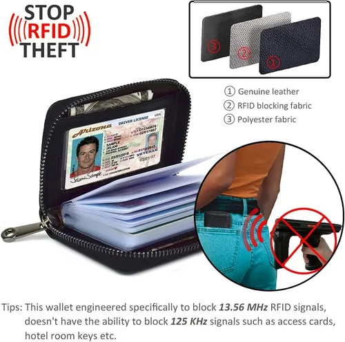 Vista 3 de Tarjetero para mujeres y hombres RFID pequeñas carteras para tarjetas de crédito, organizador de dinero, Negro, 20 ranuras, Minimalista
