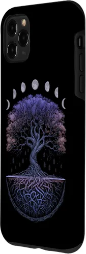 Vista 2 de Funda para iPhone 11 Pro Max Yggdrasil nórdico árbol de la vida vikinga fases de la luna