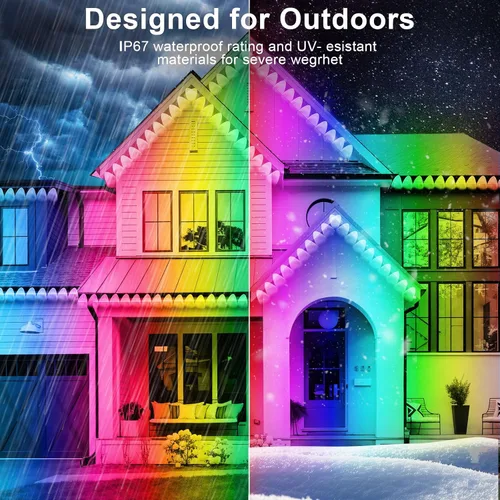 Vista 4 de FBZ Luces RGB permanentes para exteriores de 300 pies - IP67 impermeable con control remoto de aplicación inteligente, modos de escena de bricolaje