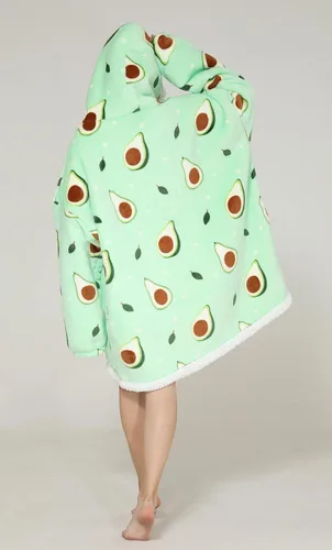 Vista 2 de Manta con capucha de gran tamaño, manta portátil para adultos, mujeres y hombres, suave, cálida, cómoda, Sherpa TV, Verde aguacate