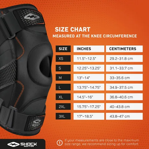 Vista 6 de Rodillera Shock Doctor, Rodillera de Compresión para Hombres y Mujeres, Rodillera con Bisagras con Estabilizadores Laterales, Máximo Apoyo, Bisagras