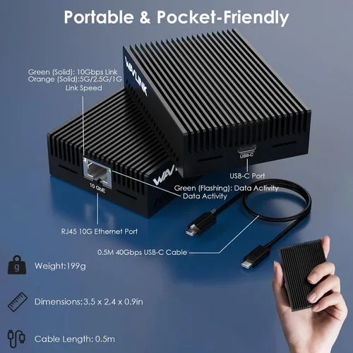 Vista 8 de WAVLINK Adaptador Ethernet USB4 a 10Gbps compatible con Thunderbolt 3/4/5 y Negro