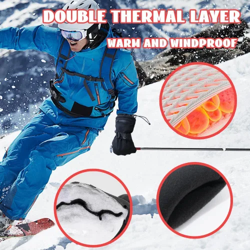 Vista 5 de Ixsun Guantes de esquí para hombres y mujeres, bolsillo con cremallera, suaves, cálidos, impermeables, resistentes al viento, adecuados para esquís