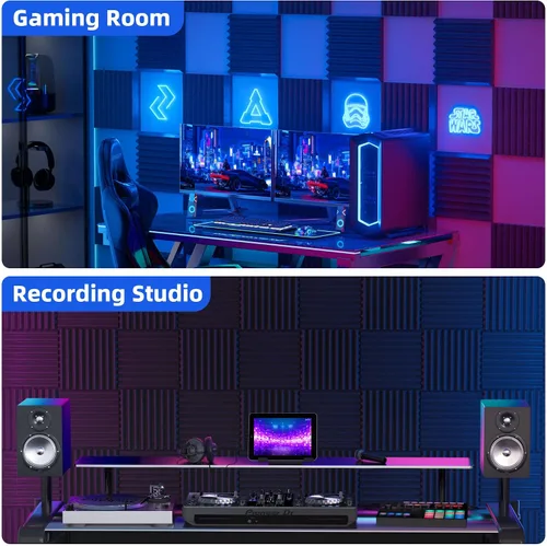 Vista 5 de Paquete de 36 paneles de espuma a prueba de sonido para pared con autoadhesivo, paneles acústicos de alta densidad de 2 x 12 x 12 pulgadas, absorben