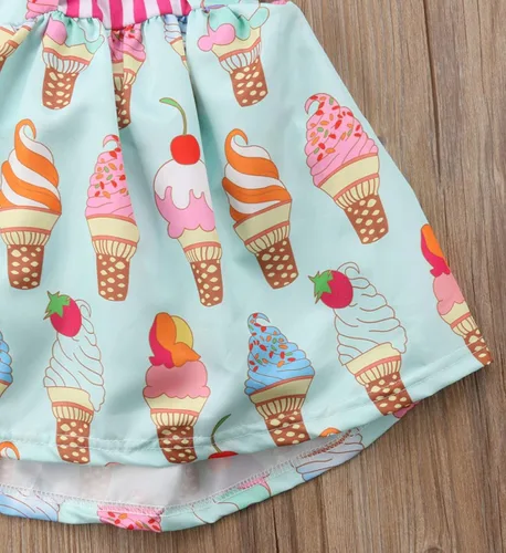Vista 5 de Falda de verano para niñas pequeñas, vestido sin espalda con tirantes y estampado de helado